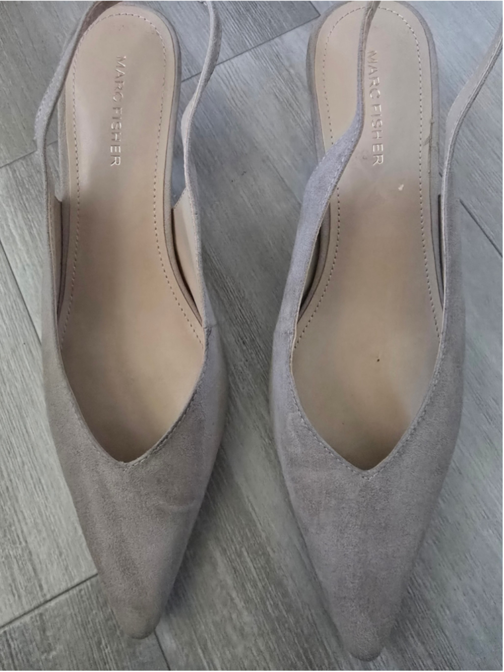 Marc Fisher LTD Silva Faux Suede Pointed Toe Slingback Flats Beige Size 8